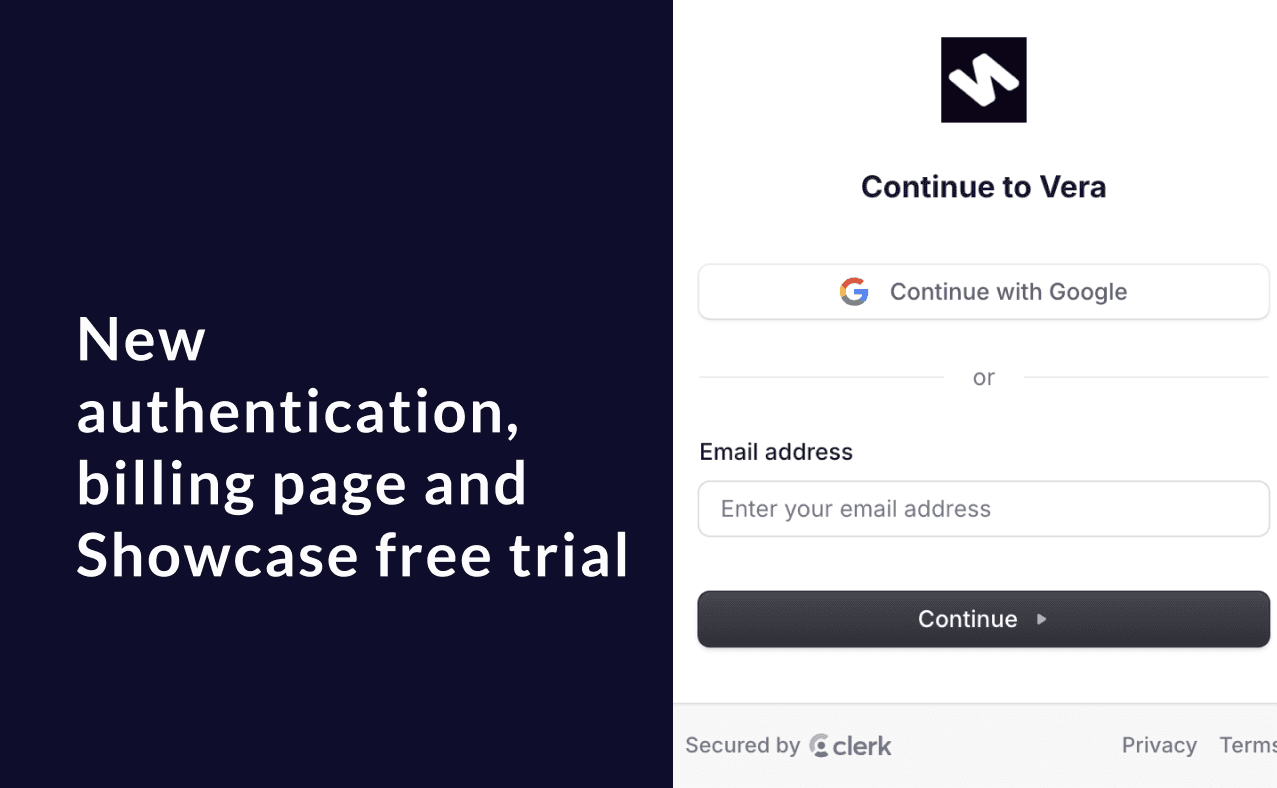 Changelog: New authentication, billing page and Showcase free trial