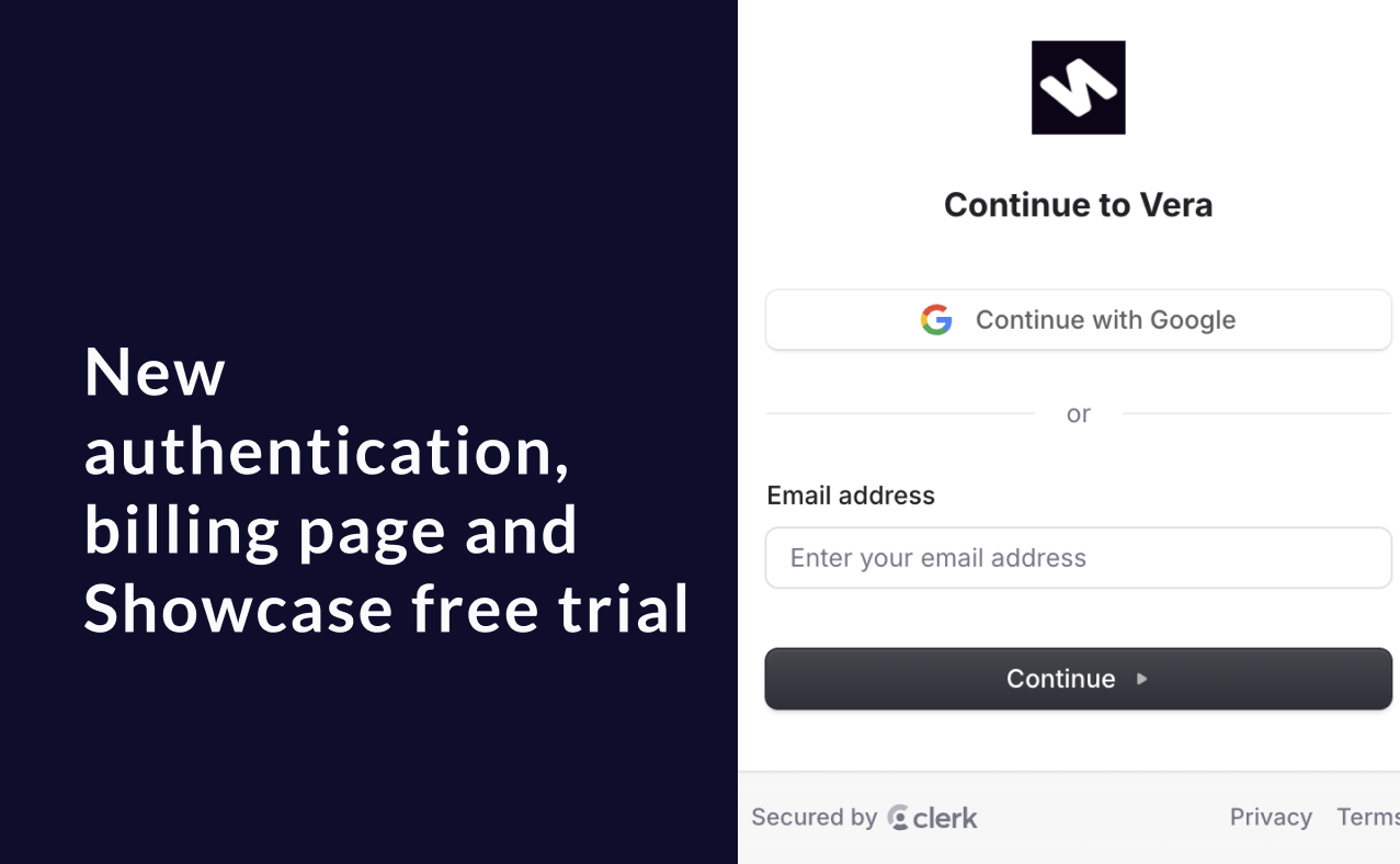 Changelog: New authentication, billing page and Showcase free trial
